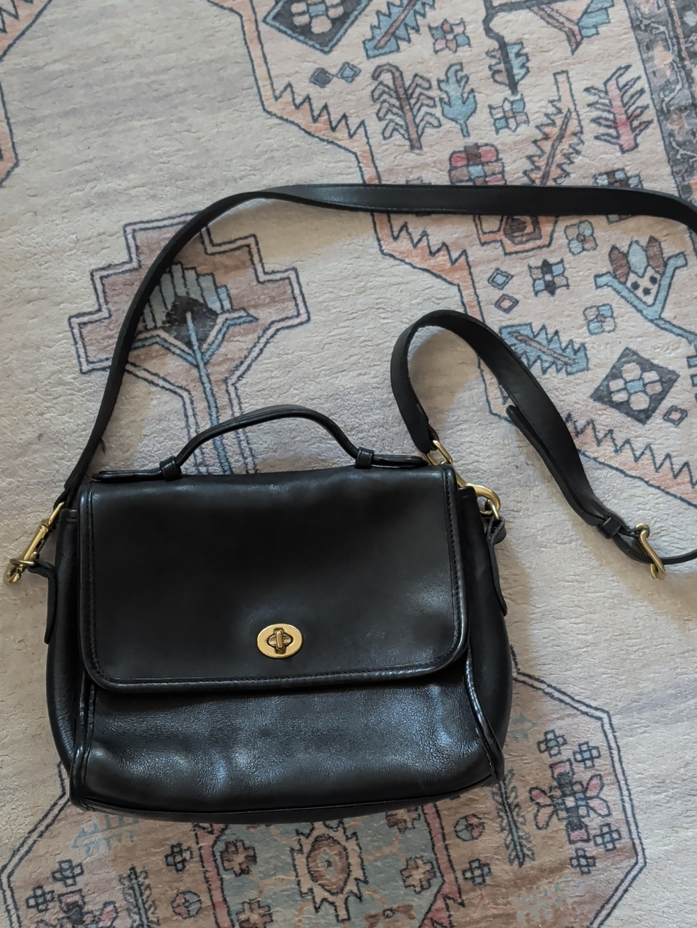 Vintage Coach Black Leather Bag with Gold Hardware